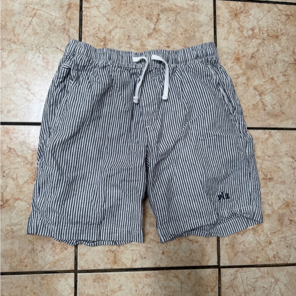 YoungLA Navy and White Striped Swim Trunks